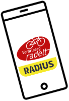 Piktogramm eines Smartphones mit Radelt-App
